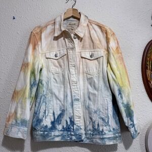 Madewell women's S Oversized Denim‎ Jacket Tie Dye Cotton Blend Colorful Jean